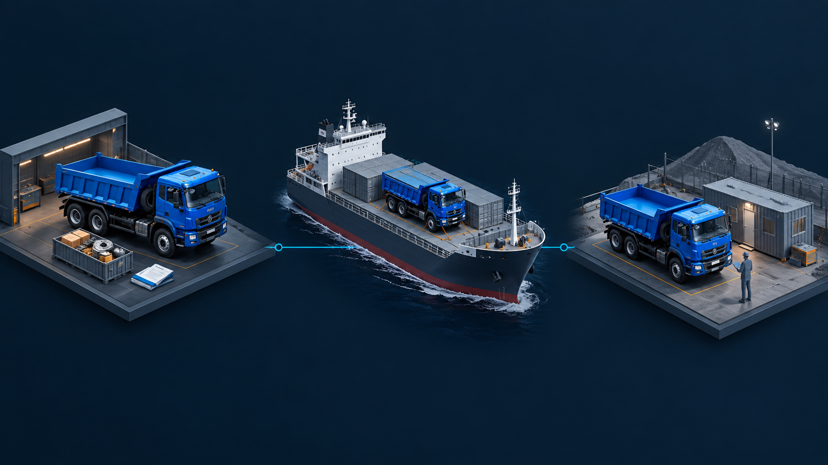 Contract supply: truck and spare-parts package, sea shipment and working fleet on site